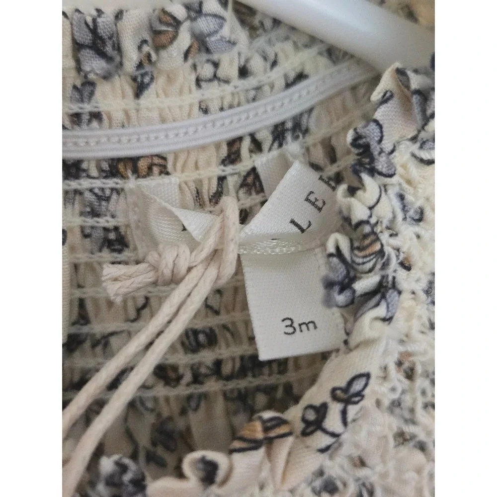Noralee Baby Floral Smocked Bubble Romper Swiss Dot Cotton 3M Cream Tan